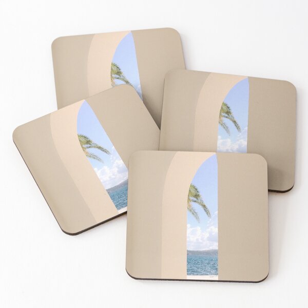 Item preview, beautiful view through archway, of ideal beach, sea view and palm tree designed and sold by ydsdesigns.