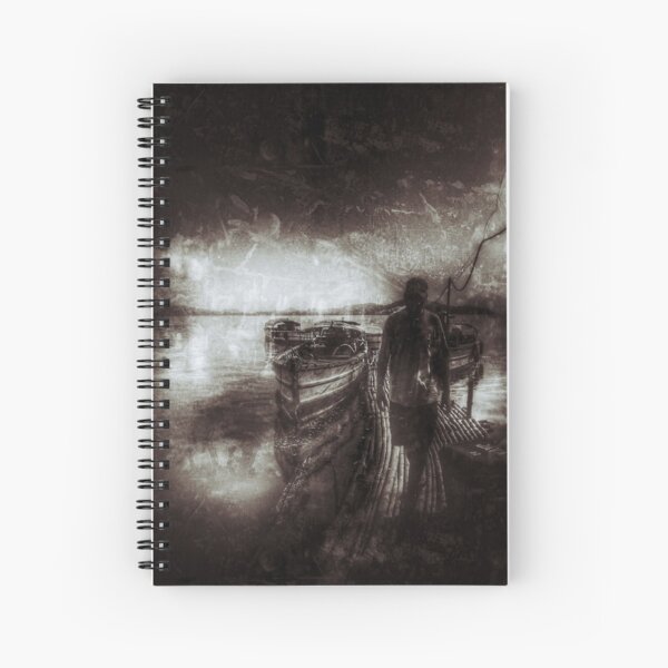 black and white nostalgic vintage shot of a fishing port Spiral Notebook