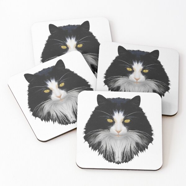 Item preview, Cat black white long hair, cat face, cat head, cute cat print designed and sold by Kirei-Lily.