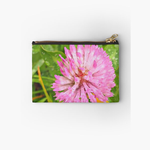 Item preview, Pretty Pink Red Clover Flower stretching above the Green Grass, with Morning Dew designed and sold by CreateShape.