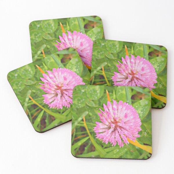 Item preview, Pretty Pink Red Clover Flower stretching above the Green Grass, with Morning Dew designed and sold by CreateShape.