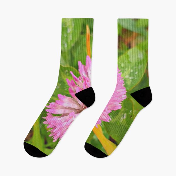 Item preview, Pretty Pink Red Clover Flower stretching above the Green Grass, with Morning Dew designed and sold by CreateShape.