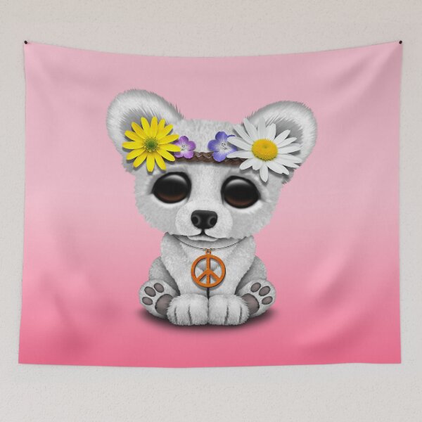 Item preview, Cute Baby Polar Bear Cub Hippie on Pink designed and sold by JeffBartels.