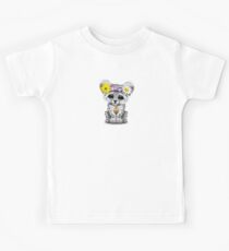 Cute Hippie Snow Leopard Cub On Pink Kids Tee Cute Hippie Snow Leopard Cub On Pink Kids Tee