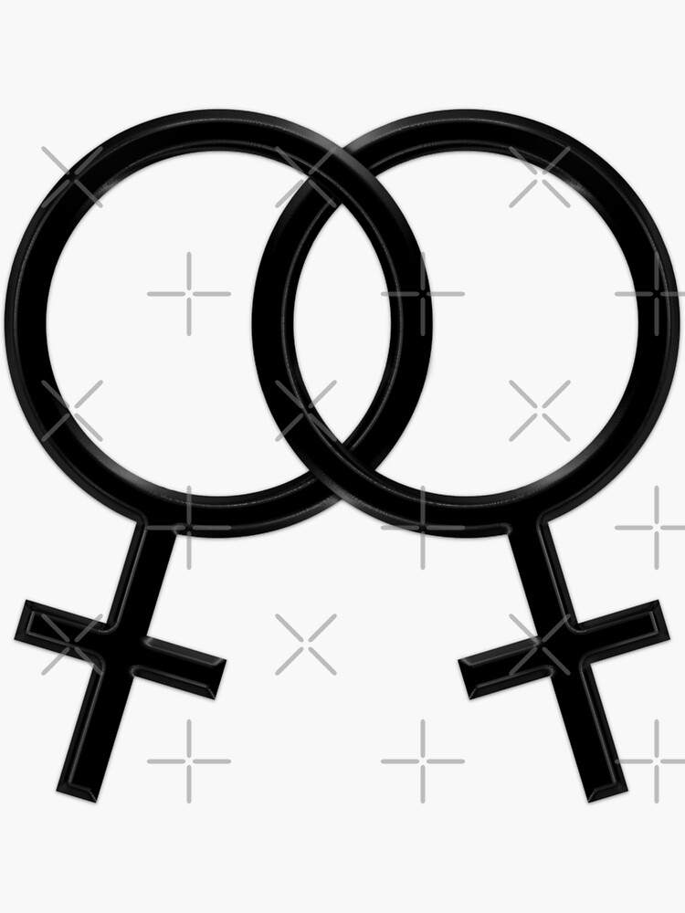 Two Interlocking Female Symbols (black design - red background) by Gay-Pride-Depot