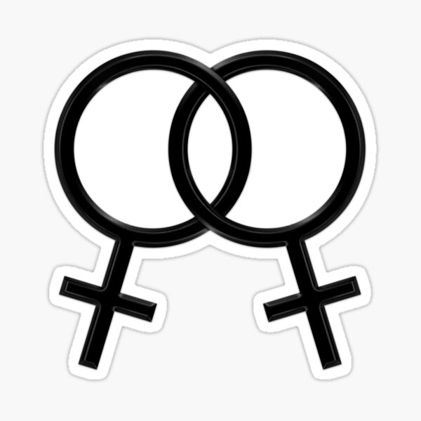 Two Interlocking Female Symbols (black design - red background) Sticker