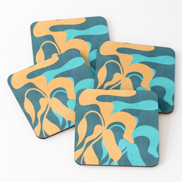 Aperçu de l'œuvre Modern Abstract Leaves Yellow and Teal créée et vendue par meggydesigns.