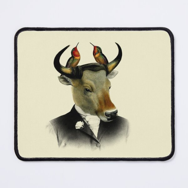 Item preview, Banteng with hummingbirds portrait (cream) designed and sold by Madame Memento.