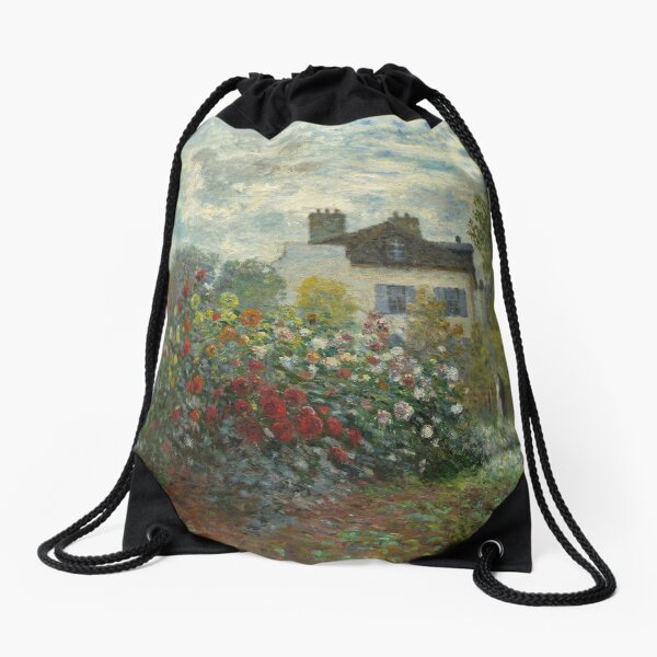 Claude Monet A Corner of the Garden with Dahlias Drawstring Bag