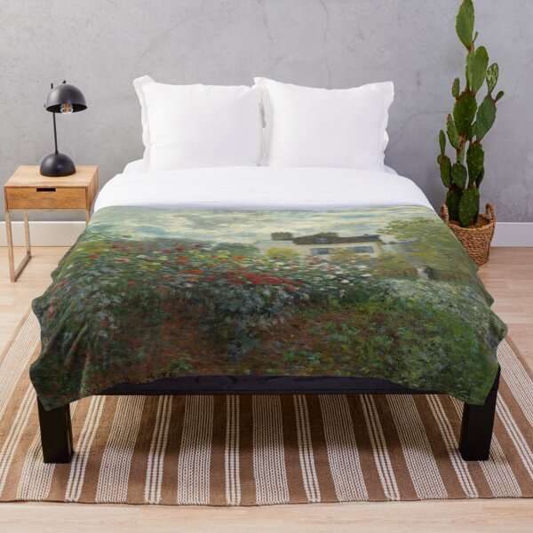 Claude Monet A Corner of the Garden with Dahlias Throw Blanket