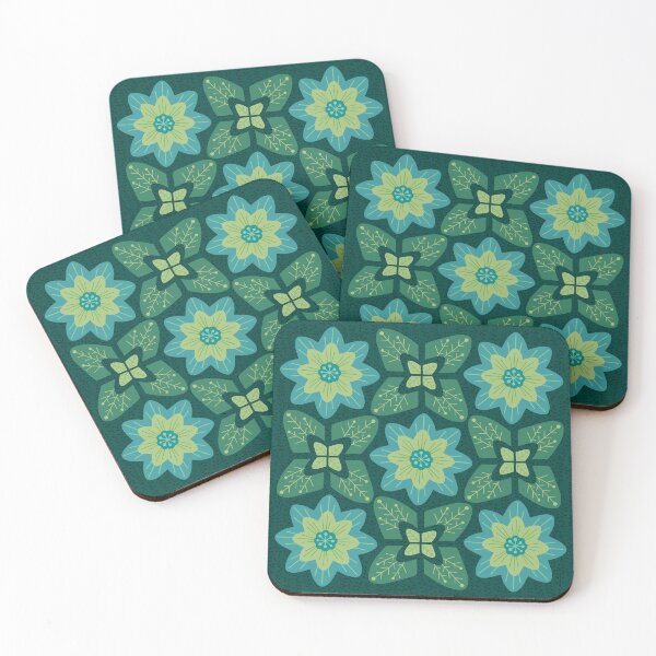 Item preview, Nordic Flower Tiles in Cosy Blue Greens designed and sold by PaisleyMcNoodle.