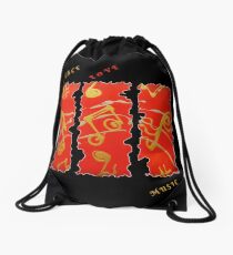 RED GOLD SONG MUSICAL NOTES PEACE LOVE MUSIC Drawstring Bag