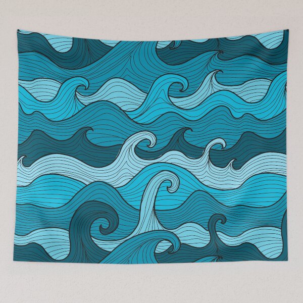 Item preview, Blue Ocean. Sea waves. Storm. Hand drawn pattern. designed and sold by Kudryashka.