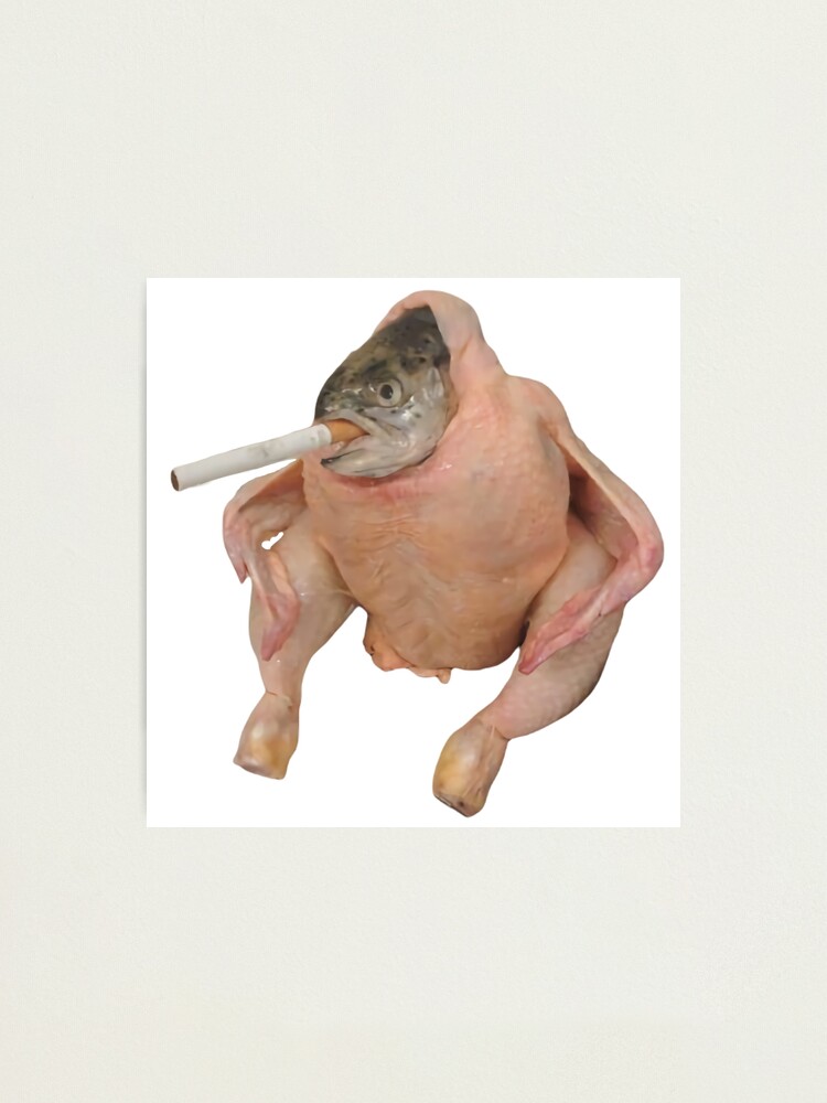 "HD Fish Chicken Smoking a Cigarette Funny Meme" Photographic Print for