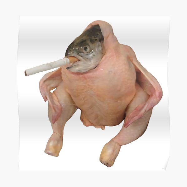HD Fish Chicken Smoking a Cigarette Funny Meme Poster