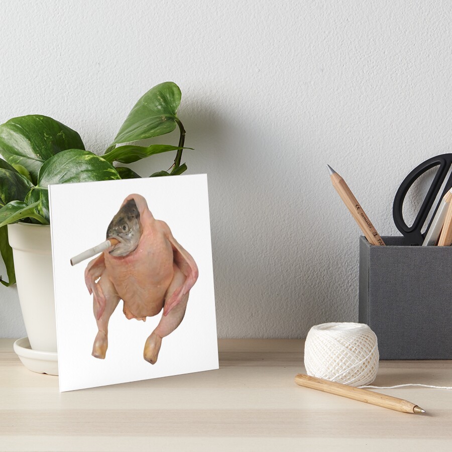 "HD Fish Chicken Smoking a Cigarette Funny Meme" Art Board Print by
