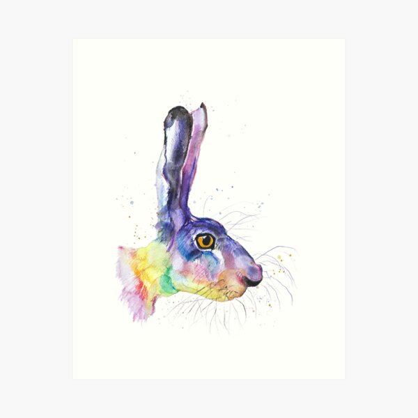 Rainbow Hare - On Alert Art Print