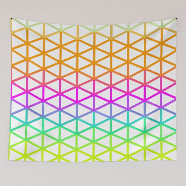 Artikelvorschau, Cyan, Orange, Magenta, Lila, Limette Dreieck Wireframe auf weißem Musterdesign entworfen und verkauft von patternsoup.