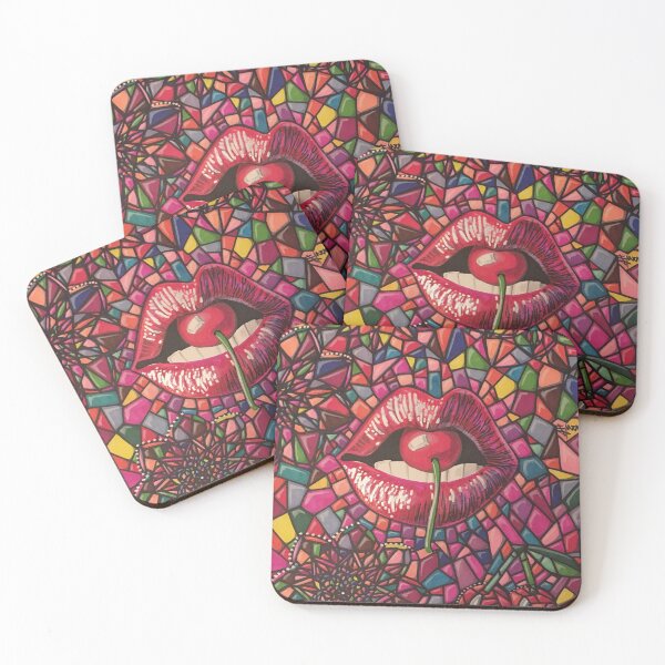 Item preview, Cherry Lips Mosaic Funky Rainbow Pattern Marker Drawing designed and sold by jaggerstudios.