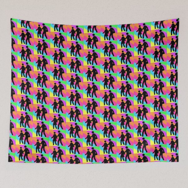 Item preview, School Crosswalk Symbol in Black on a Rainbow Tie Dye Stripe Background Small Sized Repeating Pattern designed and sold by Nicolette Olivier.