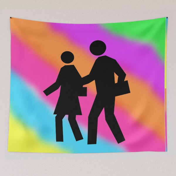 Item preview, School Crosswalk Symbol in Black on a Tie Dye Stripe Background, Large Sized Non-Repeating Image designed and sold by Nicolette Olivier.