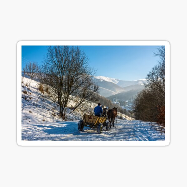 winter rural traffic in mountains Sticker