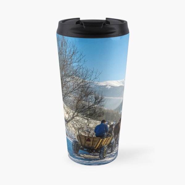 winter rural traffic in mountains Travel Mug