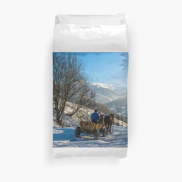 winter rural traffic in mountains Duvet Cover