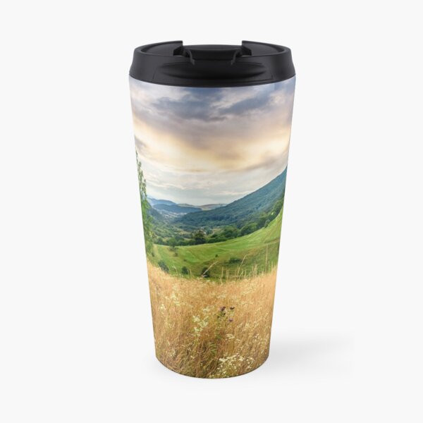 village on hillside meadow Travel Mug