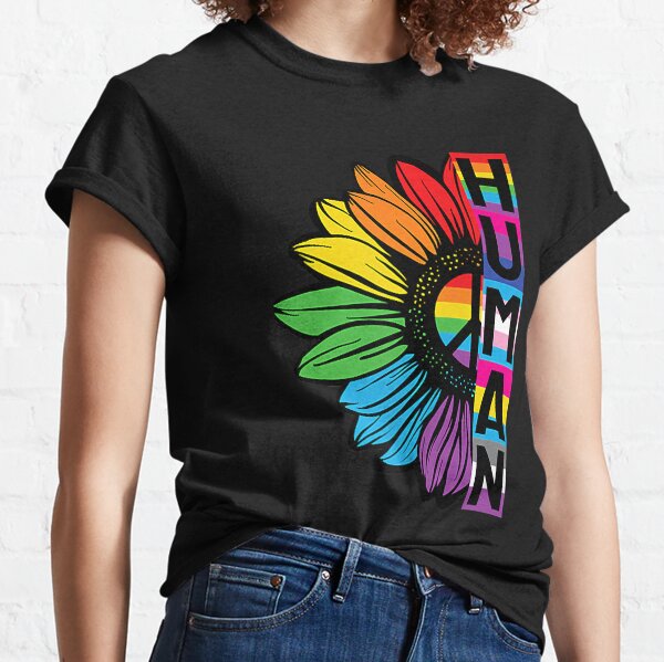 Pride allyship HUMAN Sunflower LGBT Flag Gay Pride Month LGBTQ Classic T-Shirt