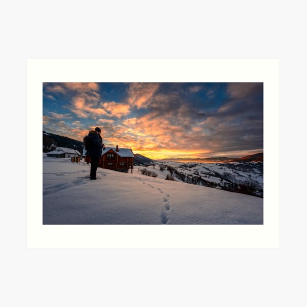 photographer looking in to the winter sunrise Art Print