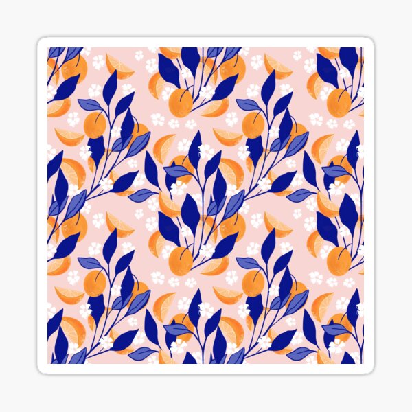 Oranges and blue leaves seamless pattern  Sticker