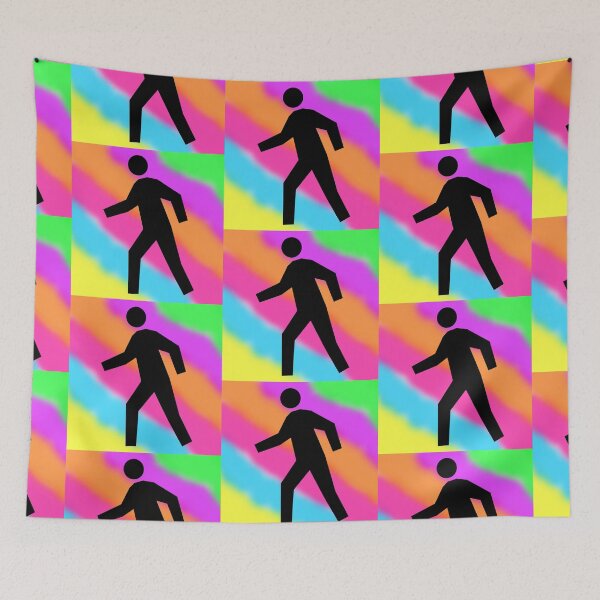 Item preview, Crosswalk Symbol in Black on a Tie Dye Stripe Background, Large Sized Repeating Pattern designed and sold by Nicolette Olivier.