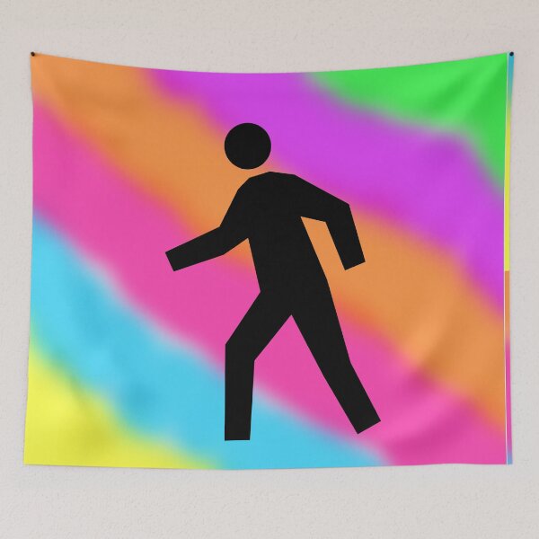 Item preview, Crosswalk Symbol in Black on a Tie Dye Stripe Background, Large Sized Non-Repeating Image designed and sold by Nicolette Olivier.