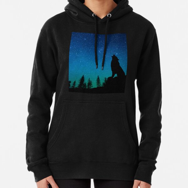 Wolf Howl Night Sky Pullover Hoodie