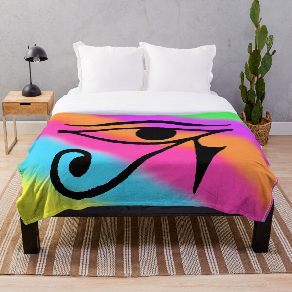 Item preview, Eye of Horus Symbol in Black on a Tie Dye Stripe Background, Large Sized Non-Repeating Image designed and sold by Nicolette Olivier.