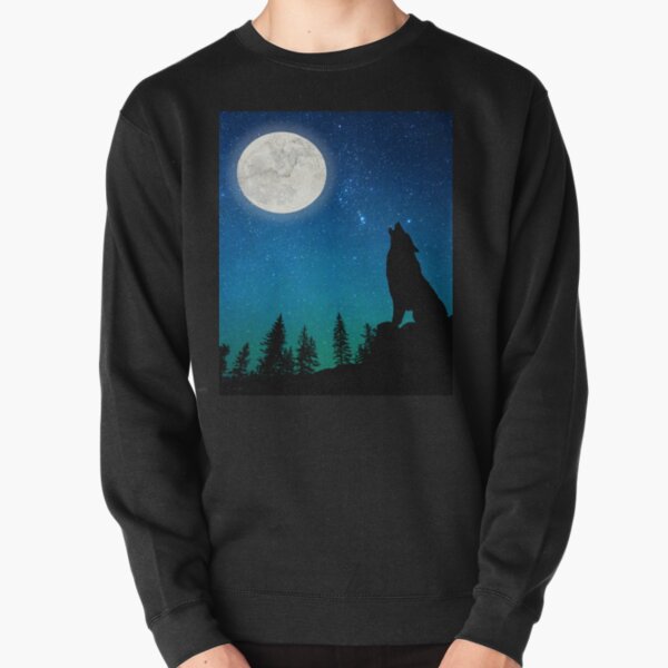 Wolf Howl Moonlit Night Sky Pullover Sweatshirt