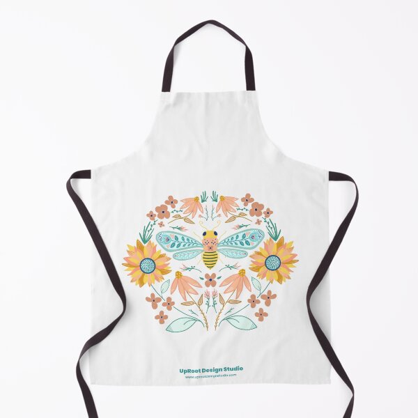 Item preview, Retro pastel charming bee & flowers folk art (on white) designed and sold by UpRoot Design Studio.