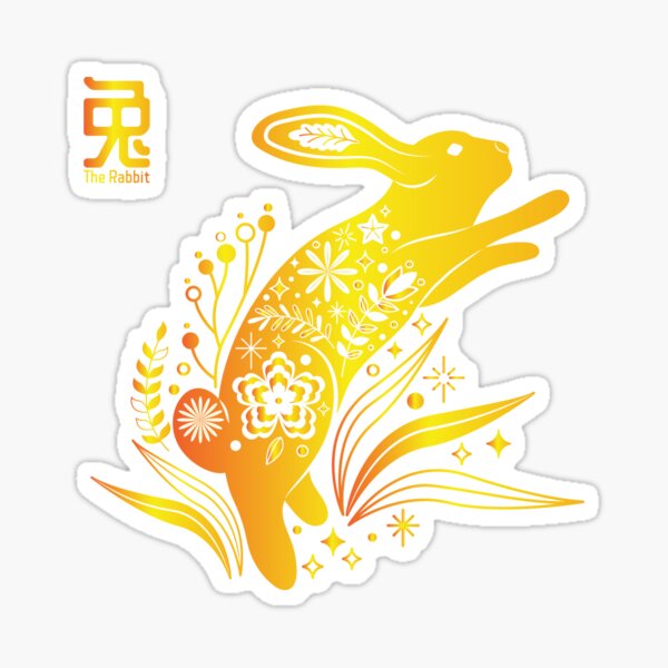 Chinese new year sticker with asian holiday symbol