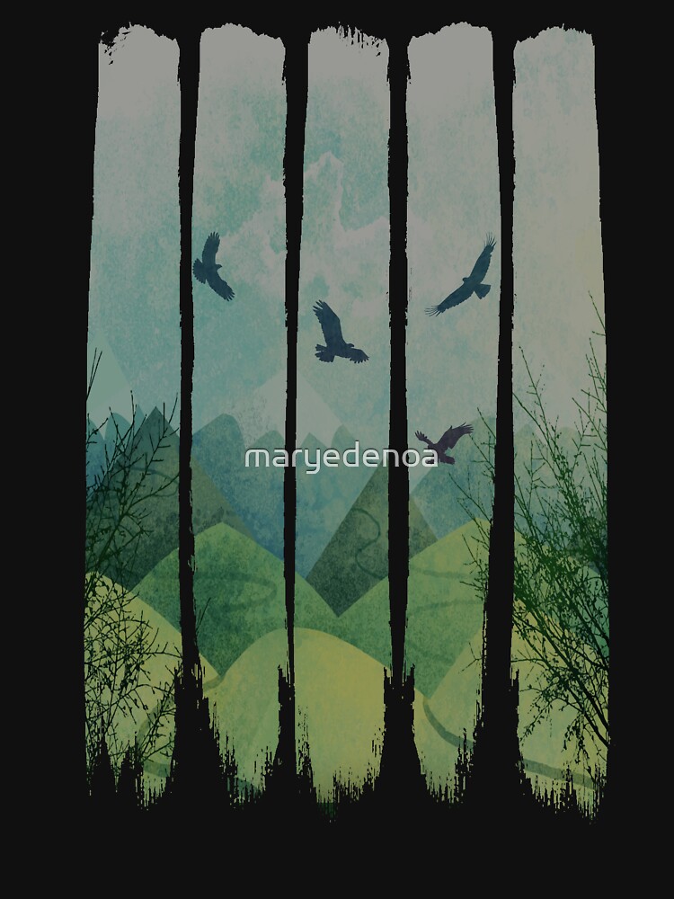Eagles, Mountains, Grunge Landscape by maryedenoa