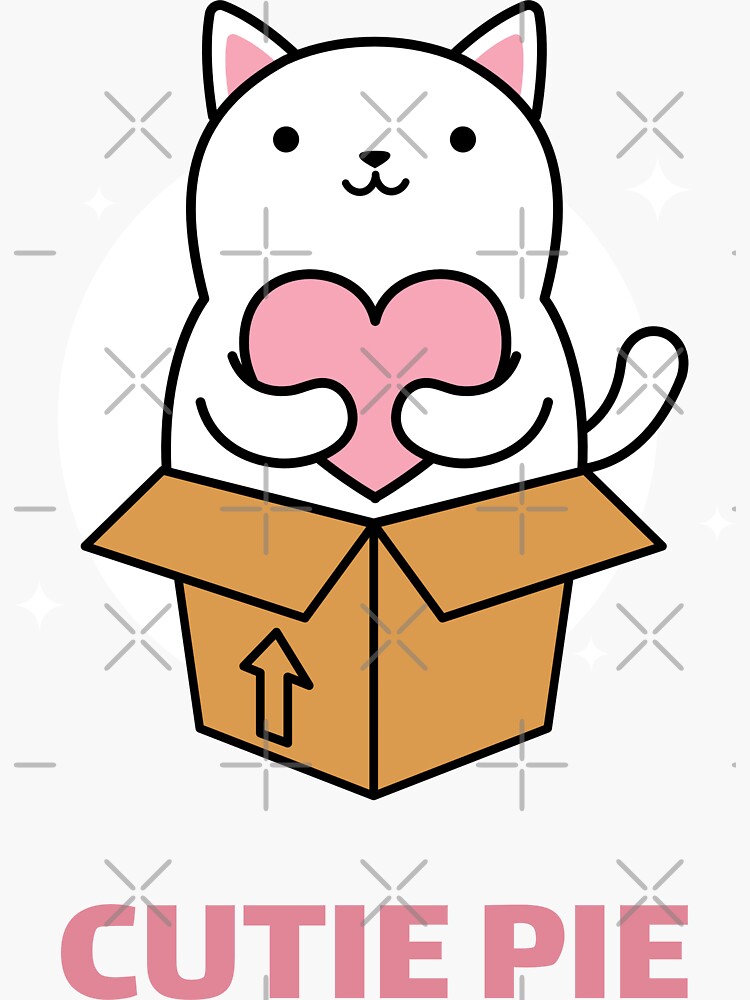 Hi Cutie Pie With Cat In A Box Sticker For Sale By Myjunkboximages