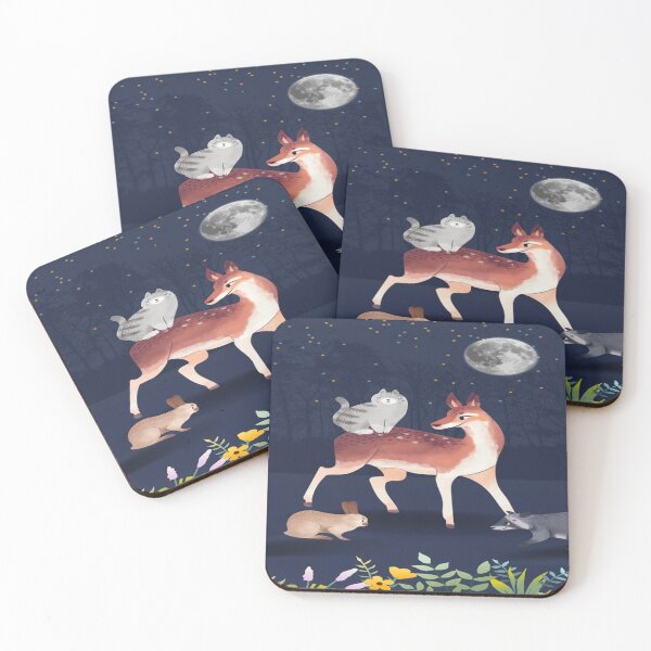 Item preview, A Deer With A Rabbit Under The Moonlight And Stars In The Forest  art  designed and sold by Artw0rld.