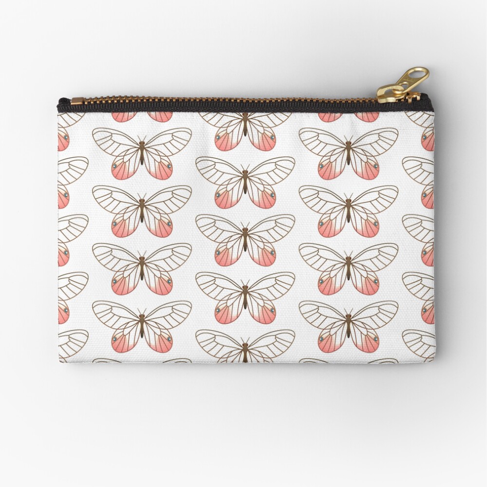Pink Glasswing Butterfly Zipper Pouch