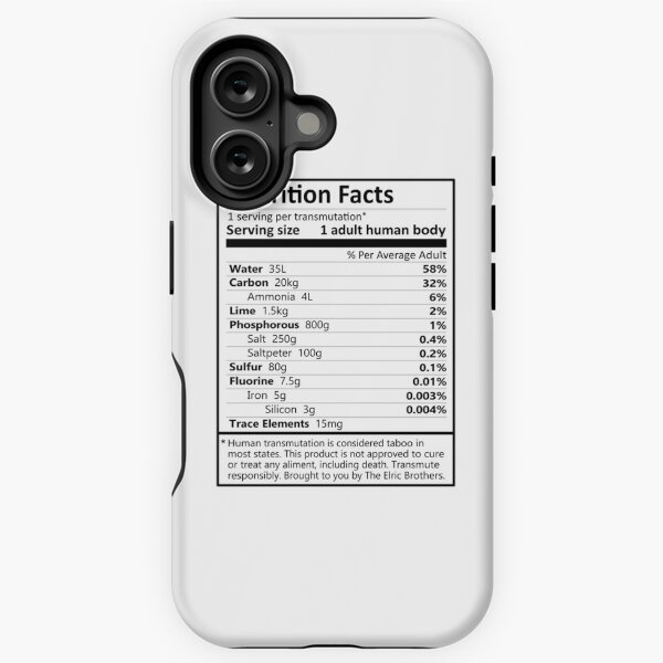 Item preview, Fullmetal Alchemist Brotherhood, Transmutation Nutrition Label Funny Edward Elric Quote Subtle Fanart designed and sold by AniMayhemMerch.