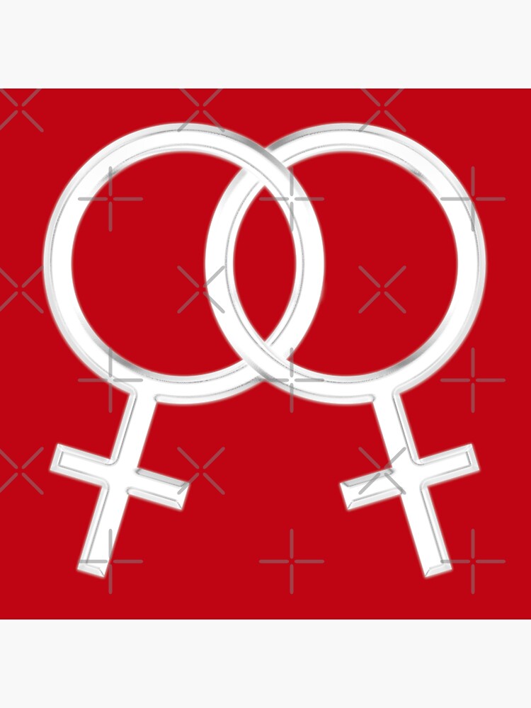 Two Interlocking Female Symbols (white design - red background) by Gay-Pride-Depot