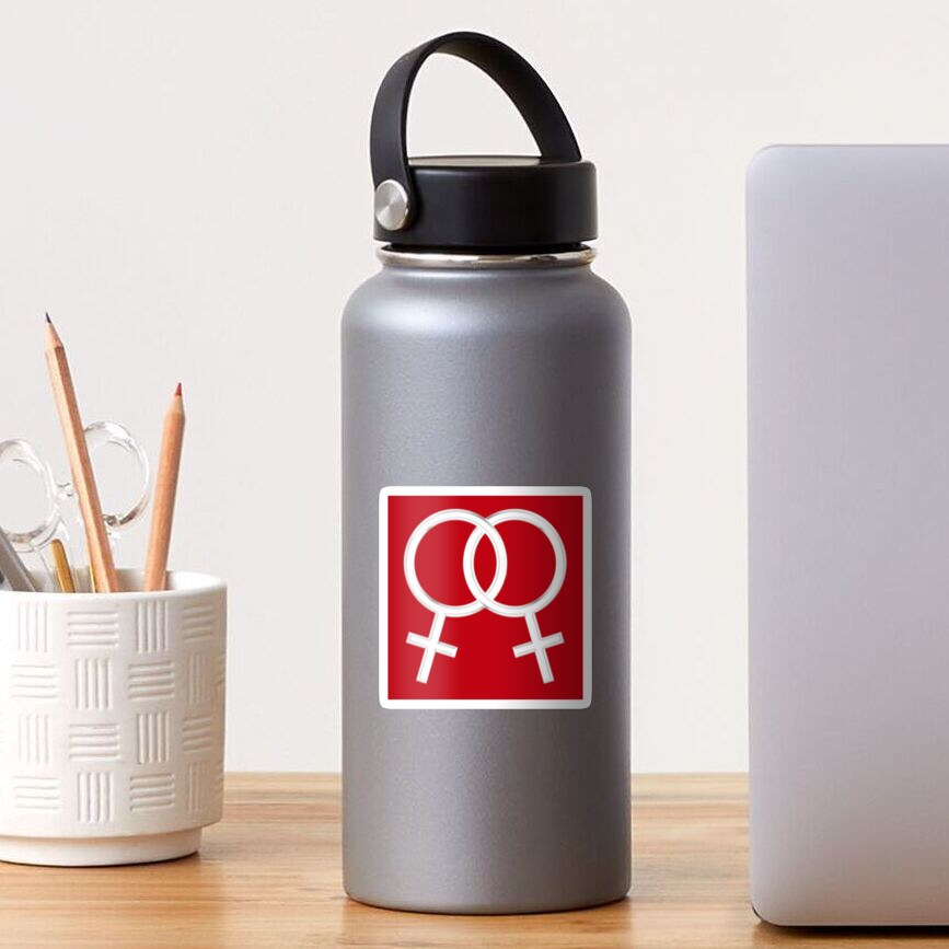 Two Interlocking Female Symbols (white design - red background) Sticker