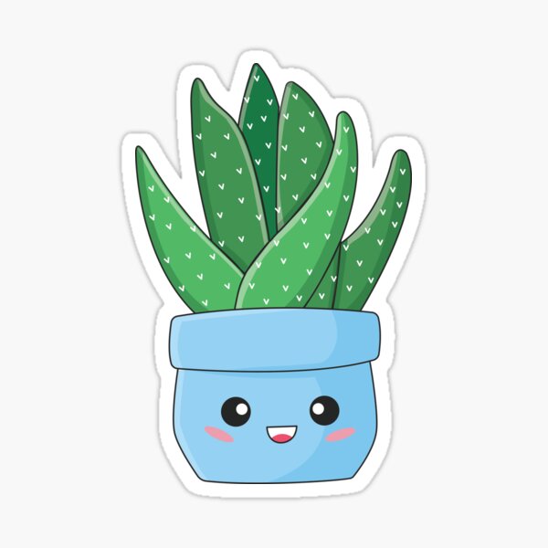 Cute cactus in blue pot Sticker for Sale by peppermintpopuk