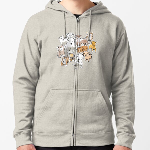 Cute Puppy Dogs in Watercolor with Corgi, Dalmatian and Basset Hound Zipped Hoodie