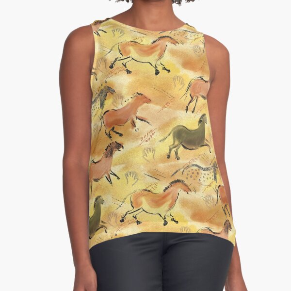 Paleolithic Cave Horses in Sienna Brown Yellow and Black Sleeveless Top