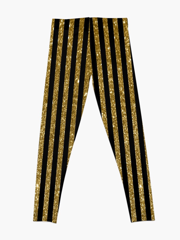 Thumbnail 4 of 5, Leggings, Black and Golden Glitter Vintage Stripes designed and sold by Gerson Ramos.
